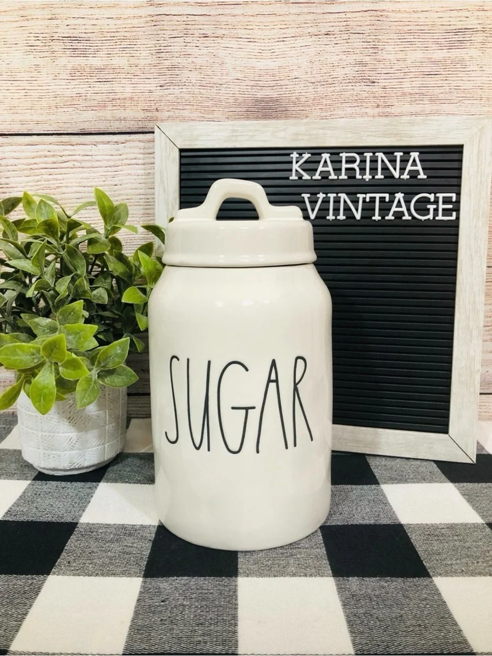 Rae Dunn Cream White Ceramic Coffee Sugar Tea Canister Set kitchen storage decor